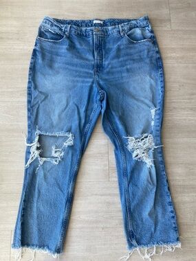 Good American Women’s Size 20 Blue Distressed Raw Hem Stretch Denim Jeans EUC